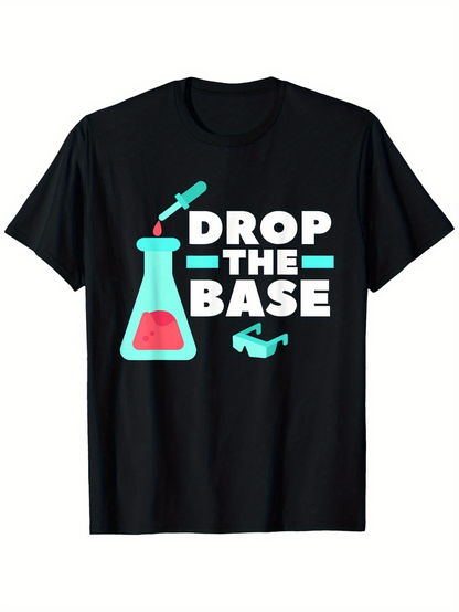 Men's Graphic T-Shirt Drop The Base With Cartoon Flask And Colorful Chemistry Motif