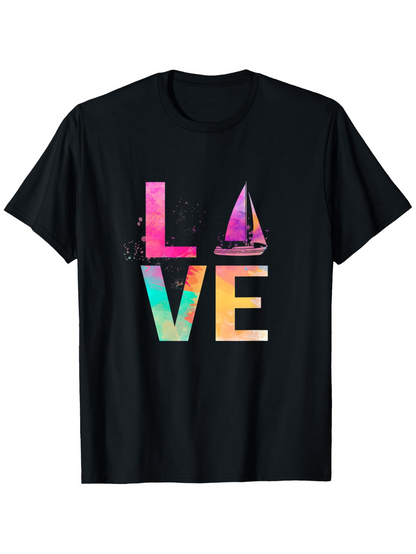 Men's Graphic T-Shirt Colorful Summer Sunset Sailboat With Vibrant Letter Art Love