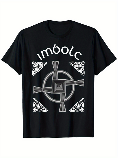 Men's Graphic T-Shirt Imbolc Ancient Celtic Symbols In Spiral Design With Knot Elements Center Cross