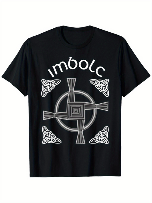 Men's Graphic T-Shirt Imbolc Ancient Celtic Symbols In Spiral Design With Knot Elements Center Cross