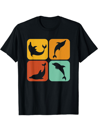 Men's Graphic T-Shirt Colorful Silhouetted Marine Animals In Retro Style Dolphin
