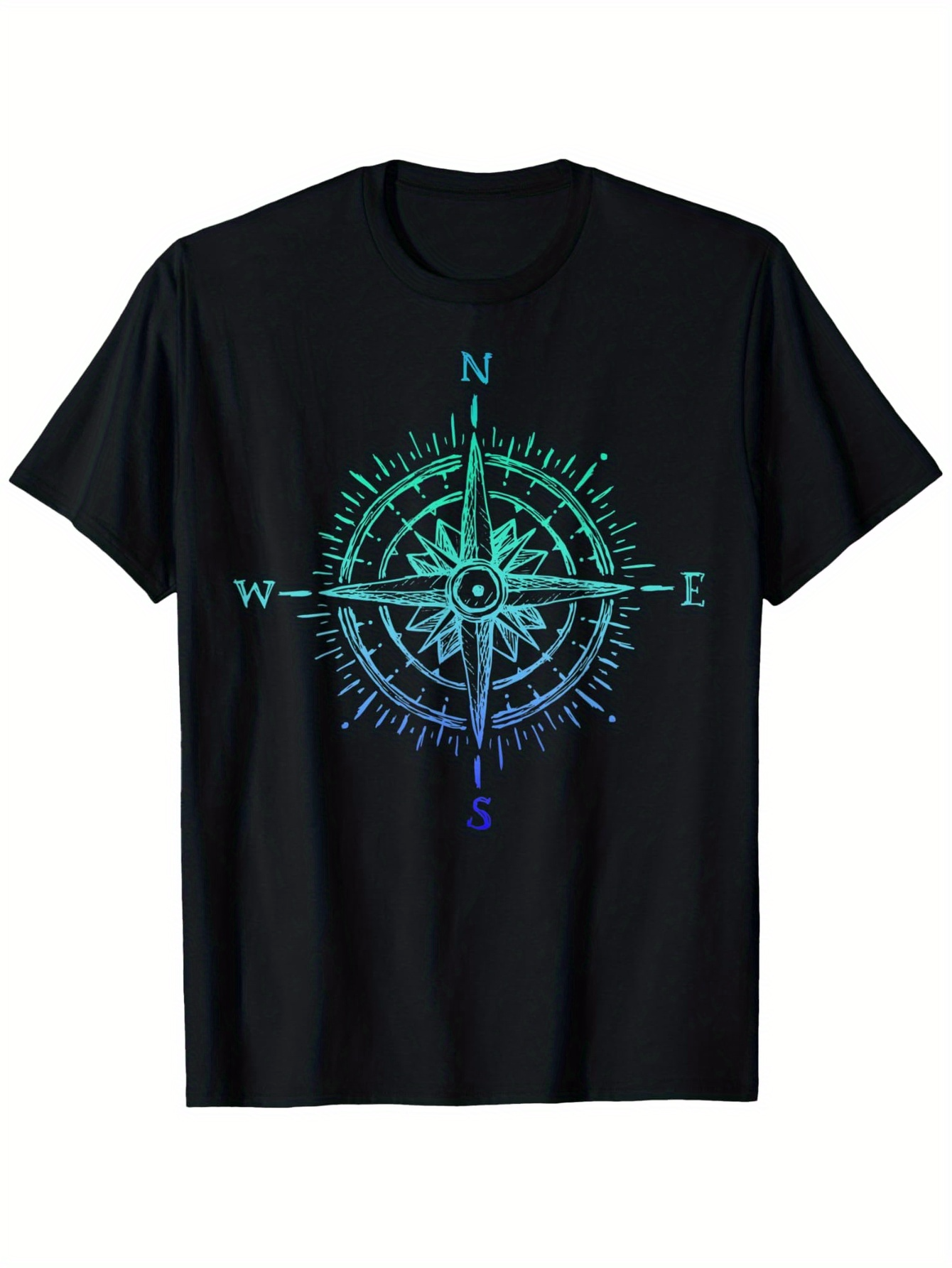 Men's Graphic T-Shirt Vibrant Gradient Design Featuring Nautical North South East West Compass