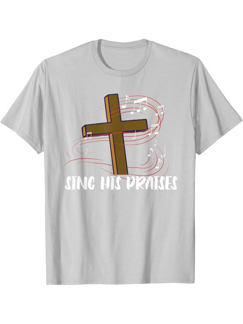 Men's Graphic T-Shirt Sing His Praises Vintage Wooden Cross With Pink Flowing Ribbons