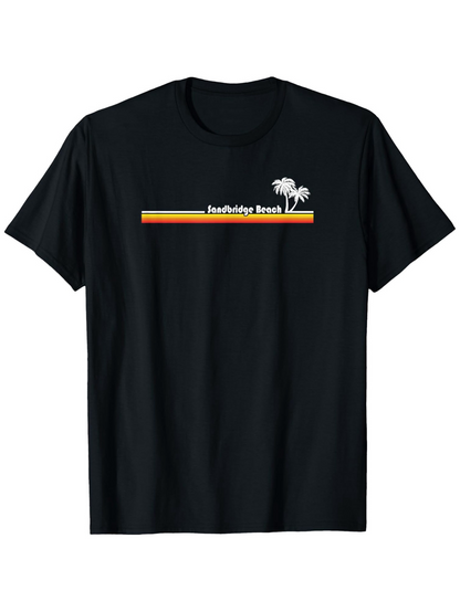 Men's Graphic T-Shirt Sunshine Beach With Retro Color Stripes Featuring Minimal Palm Tree