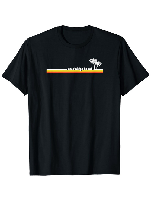 Men's Graphic T-Shirt Sunshine Beach With Retro Color Stripes Featuring Minimal Palm Tree