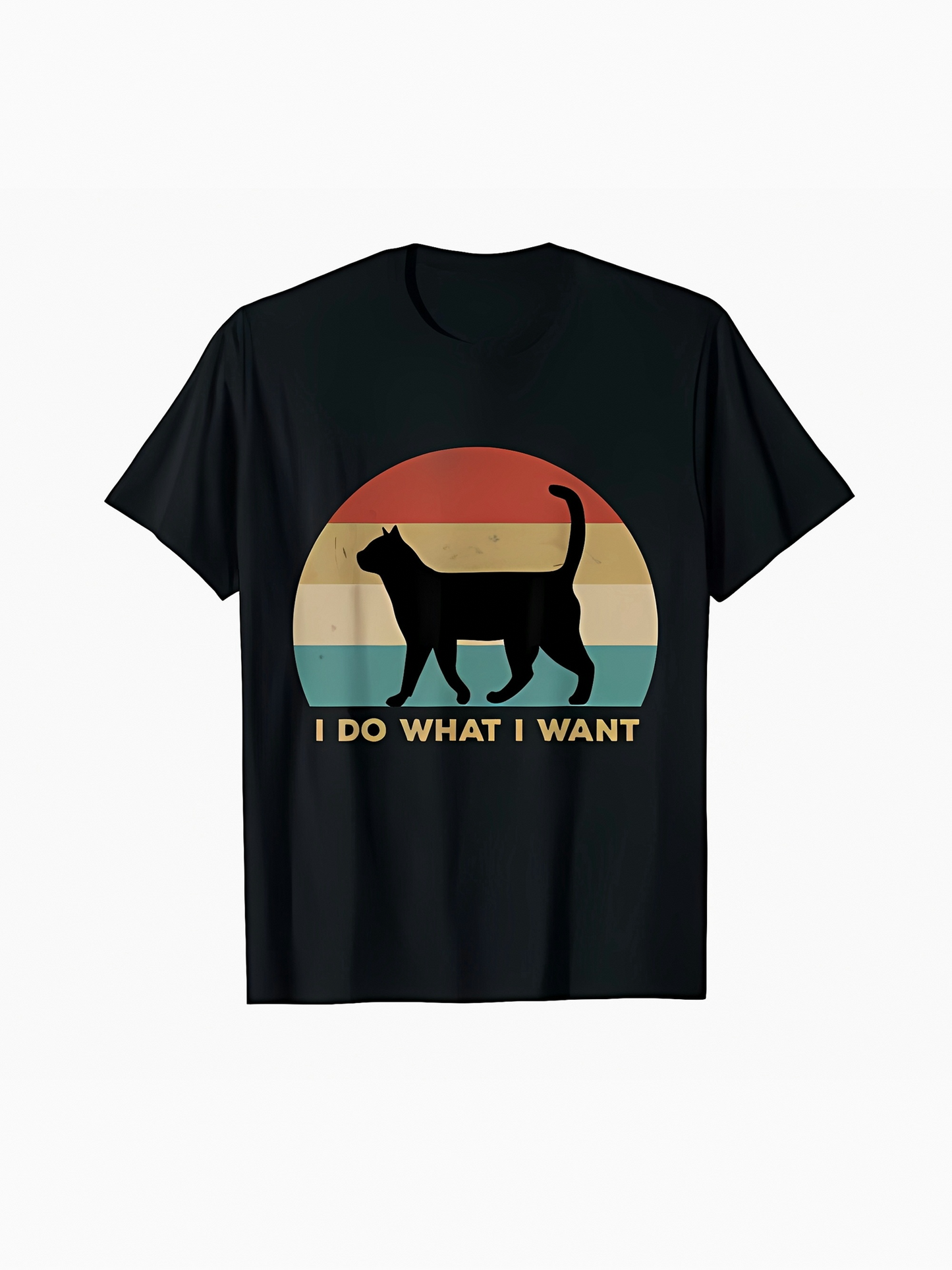 Men's Graphic T-Shirt I Do What I Want Retro Sunset Silhouette With Playful Walking Cat