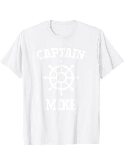 Men's Graphic T-Shirt Captain Mike Nautical Ship Wheel With Bold Lettering T Shirt