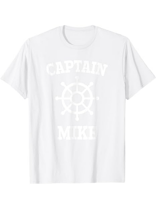 Men's Graphic T-Shirt Captain Mike Nautical Ship Wheel With Bold Lettering T Shirt