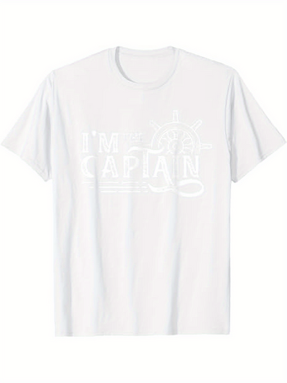 Men's Graphic T-Shirt Im The Captain Nautical Helm Steering White T Shirt