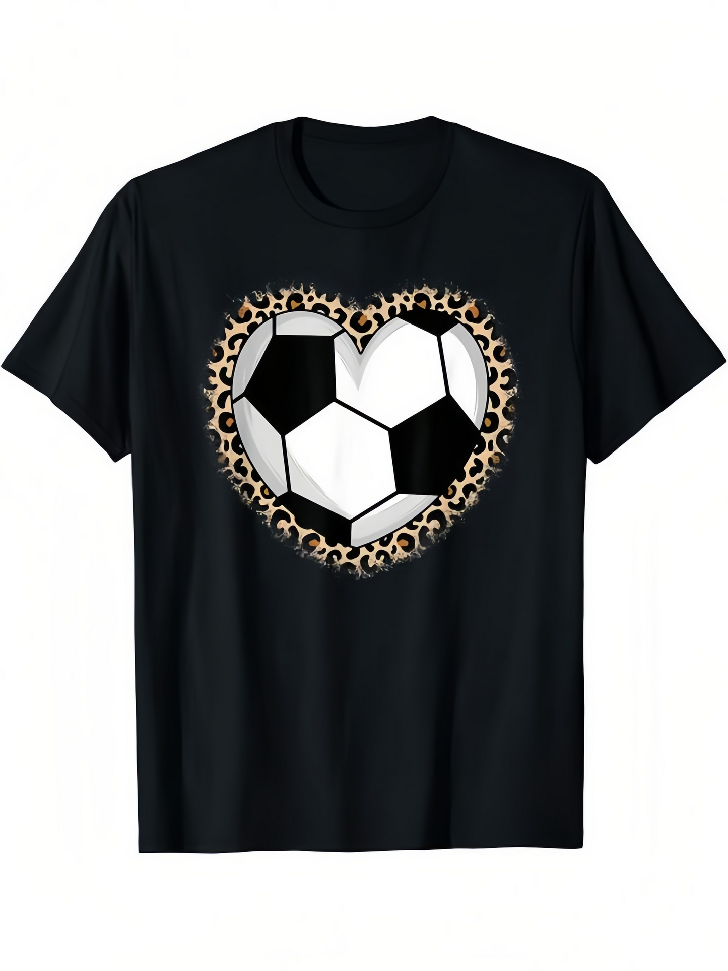 Men's Graphic T-Shirt Leopard Patterned Heart Surrounding Classic Soccer Ball