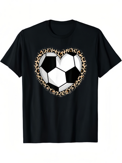 Men's Graphic T-Shirt Leopard Patterned Heart Surrounding Classic Soccer Ball