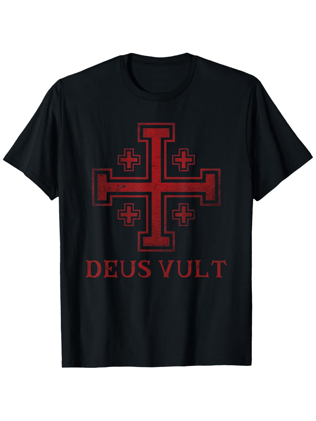 Men's Graphic T-Shirt Deus Vult Red Medieval Cross Motif With Stylized Pattern Centerpiece