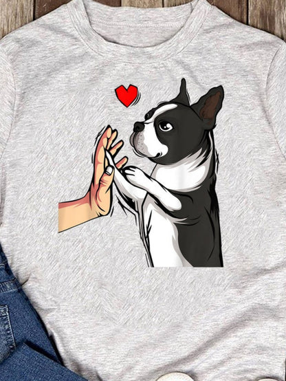 Men's Graphic T-Shirt Heartwarming Hand Gesture With Cartoon Dog High Five
