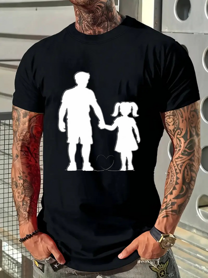 Men's Graphic T-Shirt Silhouette Figures Hand In Hand Child With Caring Parental Shadow
