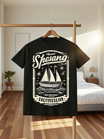 Men's Graphic T-Shirt Majestic Night Sailboat On Wavy Sea With Stars And Decorative Frame Sailboat