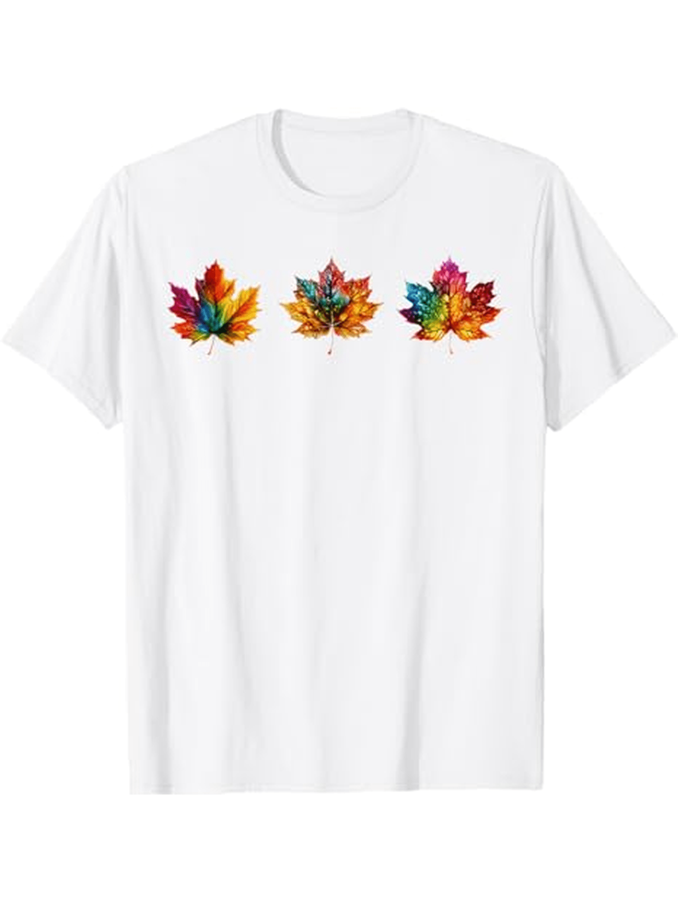Men's Graphic T-Shirt Vivid Rainbow Hues On Falling Autumn Maple Leaf Trio