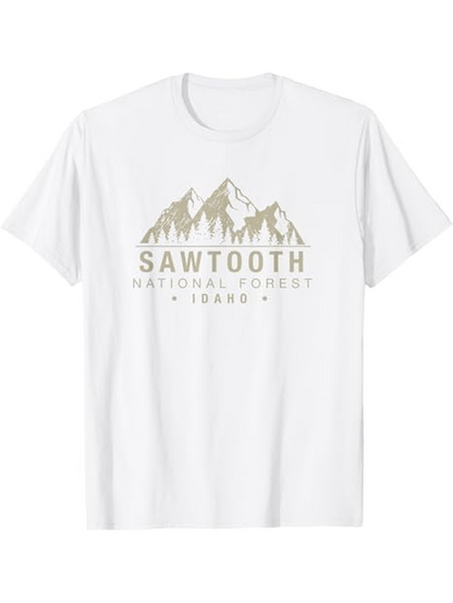 Men's Graphic T-Shirt Sawtooth National Forest Idaho With Snowy Peaks And Pine Trees Mountain