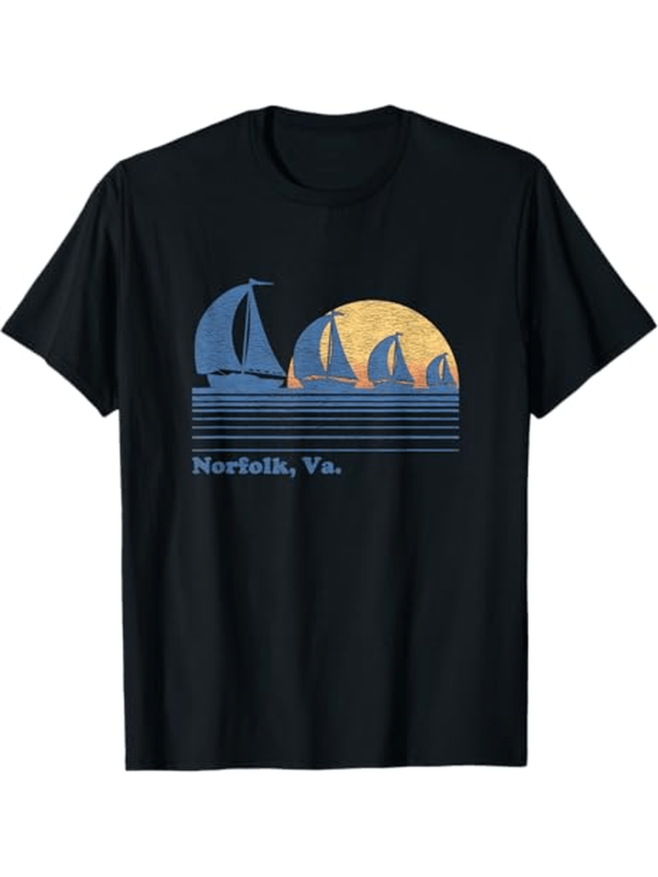 Men's Graphic T-Shirt Norfolk Va Vintage Sunset With Sailing Boats Over Calm Water