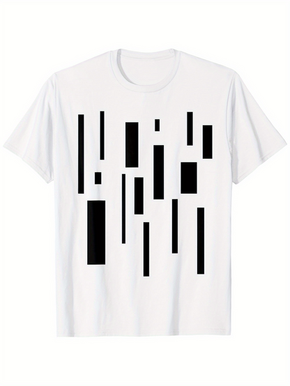 Men's Graphic T-Shirt Minimalist Black Geometric Bars Arranged Vertically On Crisp White T Shirt