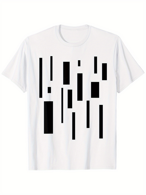 Men's Graphic T-Shirt Minimalist Black Geometric Bars Arranged Vertically On Crisp White T Shirt