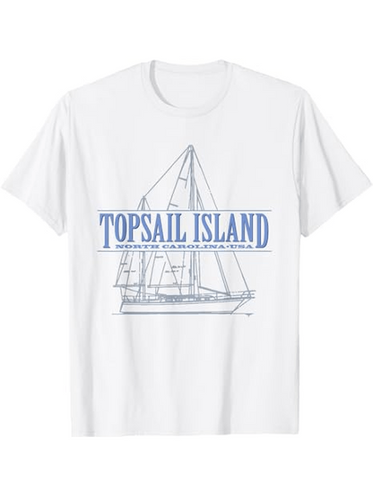 Men's Graphic T-Shirt Topsail Island Historic Sailing Boat Drawing Under Calm Skies