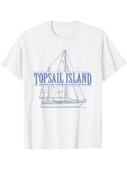 Men's Graphic T-Shirt Topsail Island Historic Sailing Boat Drawing Under Calm Skies