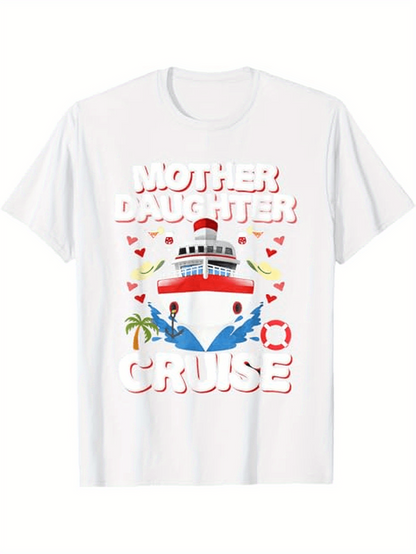 Men's Graphic T-Shirt Mother Daughter Cruise With Palm Trees Tropical Hearts And Ocean Ship
