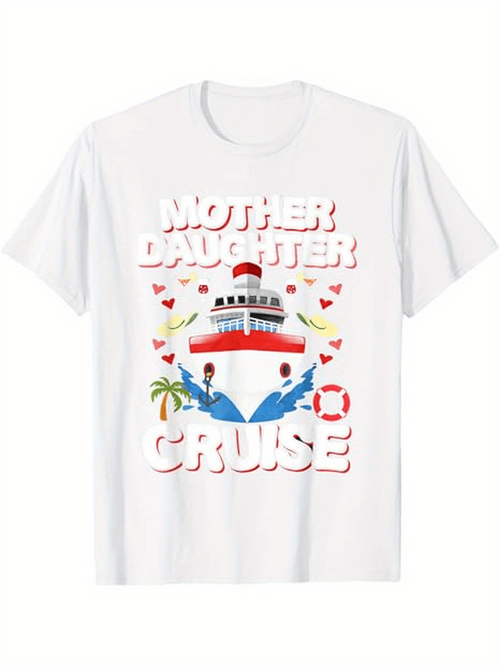 Men's Graphic T-Shirt Mother Daughter Cruise With Palm Trees Tropical Hearts And Ocean Ship