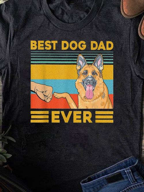 Men's Graphic T-Shirt Best Dog Dad Ever Vibrant Retro Stripes With Human Hand And Happy Dog