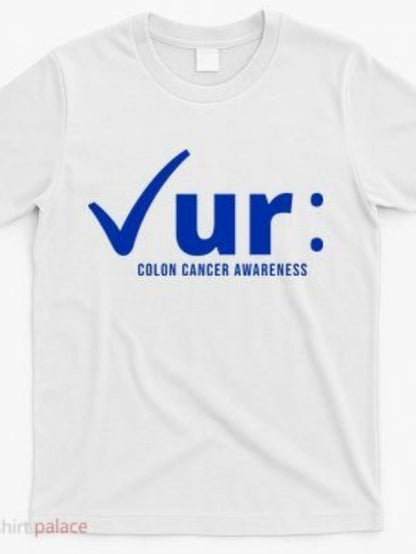 Men's Graphic T-Shirt Colon Cancer Awareness Blue Check Graphic White T Shirt