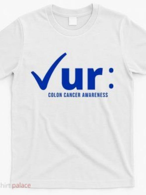 Men's Graphic T-Shirt Colon Cancer Awareness Blue Check Graphic White T Shirt