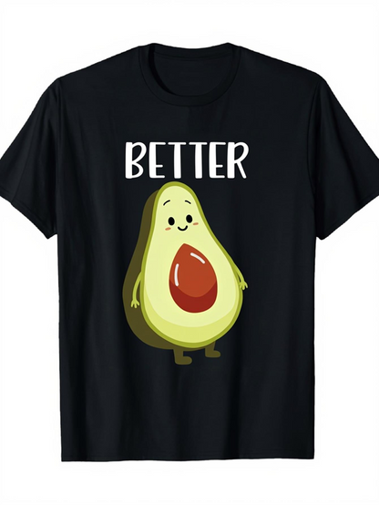 Men's Graphic T-Shirt Better With Smiling Cartoon Ripe Avocado Under Bright Light