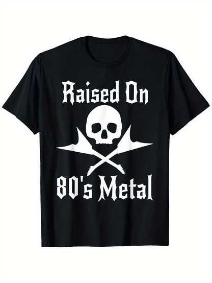 Men's Graphic T-Shirt Raised On 80s Metal With Skull And Crossed Guitars Graphic