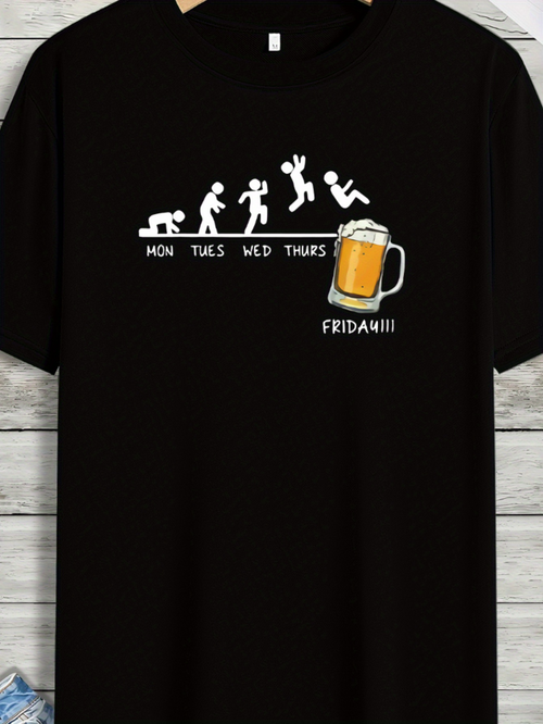 Men's Graphic T-Shirt Evolution Of Partying With Drinking Beer Mug On Friday