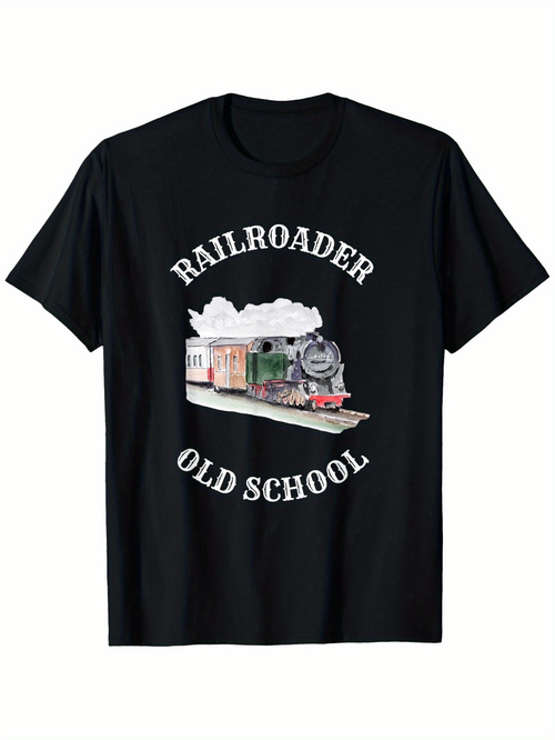 Men's Graphic T-Shirt Railroader Old School Classic Steam Engine With Billowing Smoke Train