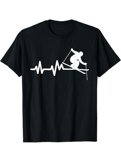 Men's Graphic T-Shirt Heartbeat Line Racing Downhill Among Snowy Ski Slope Skier