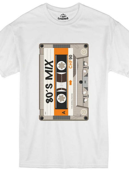 Men's Graphic T-Shirt 80s Mix Hand Drawn Retro Orange Label Cassette Tape