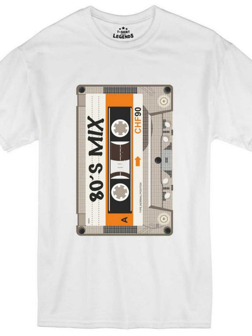 Men's Graphic T-Shirt 80s Mix Hand Drawn Retro Orange Label Cassette Tape