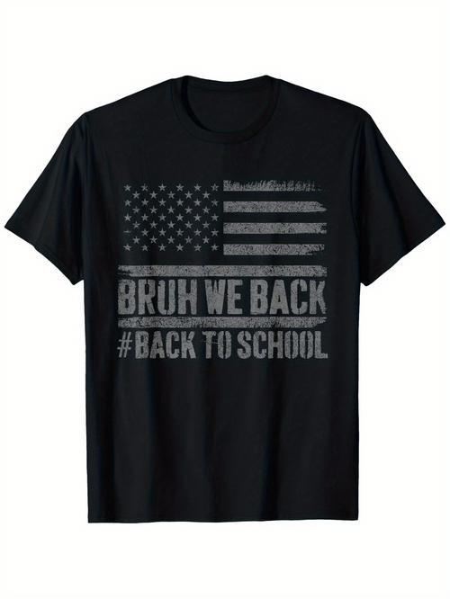 Men's Graphic T-Shirt Bruh We Back Hashtag Back To School Distressed American Flag T Shirt