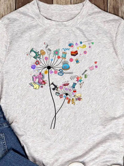 Men's Graphic T-Shirt Colorful Tiny Objects Flowing Above Whimsical Flower