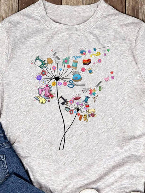 Men's Graphic T-Shirt Colorful Tiny Objects Flowing Above Whimsical Flower