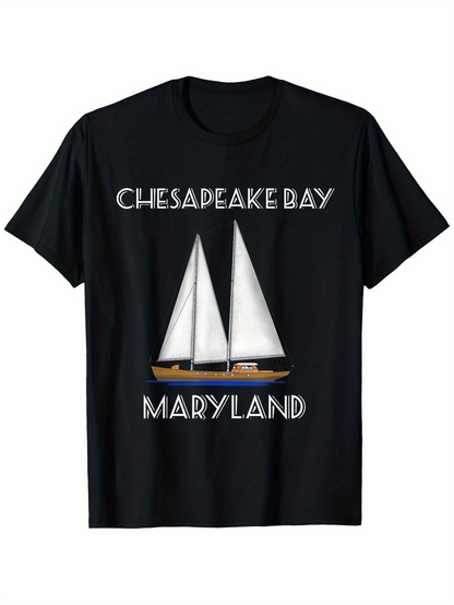 Men's Graphic T-Shirt Chesapeake Bay Maryland Classic Sailboat On Calm Water