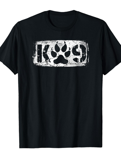 Men's Graphic T-Shirt Distressed White Stencil Design With Animal Paw Print K9