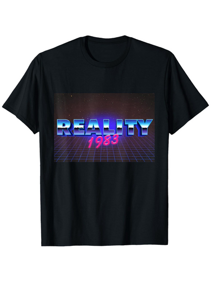 Men's Graphic T-Shirt Retro Neon Grid Lines With Shining Blue And Pink Reality Text
