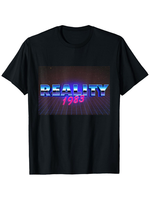 Men's Graphic T-Shirt Retro Neon Grid Lines With Shining Blue And Pink Reality Text