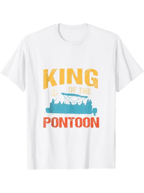 Men's Graphic T-Shirt King Of The Lake With Silhouetted Fishing Boat Pontoon