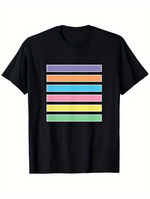 Men's Graphic T-Shirt Colorful Pastel Bars Arranged In Horizontal Pattern Stripe