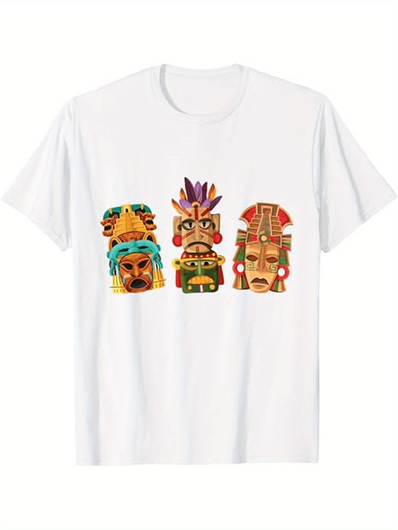 Men's Graphic T-Shirt Vibrant Tribal Patterns With Ancient Headdress On Festive Mask