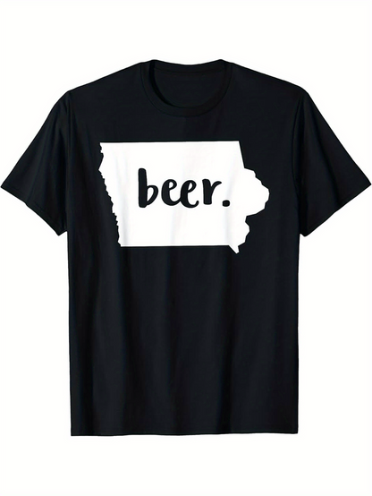 Men's Graphic T-Shirt Handdrawn Beer Script Over Minimal State Outline Vector Silhouette
