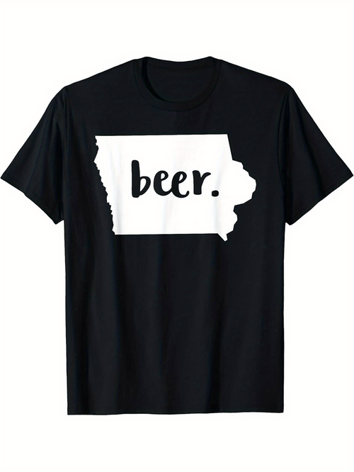 Men's Graphic T-Shirt Handdrawn Beer Script Over Minimal State Outline Vector Silhouette